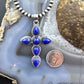 Sterling Silver Southwestern Style 6 Lapis Decorated Cross Pendant For Women