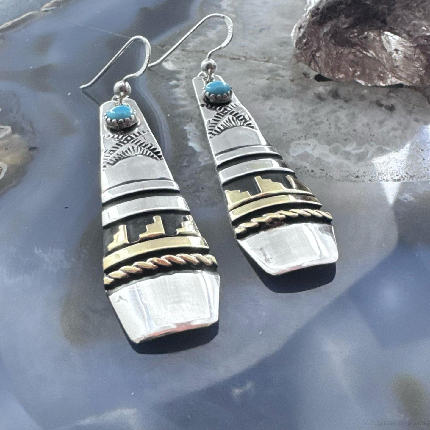Tommy & Rosita Singer Sterling Silver & Gold Filled Turquoise Dot Dangle Earrings For Women