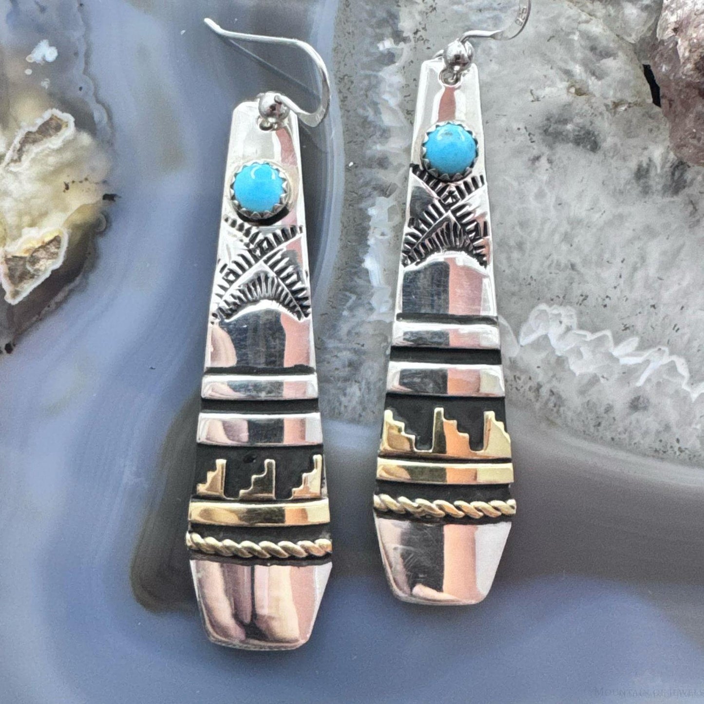 Tommy & Rosita Singer Sterling Silver & Gold Filled Turquoise Dot Dangle Earrings For Women