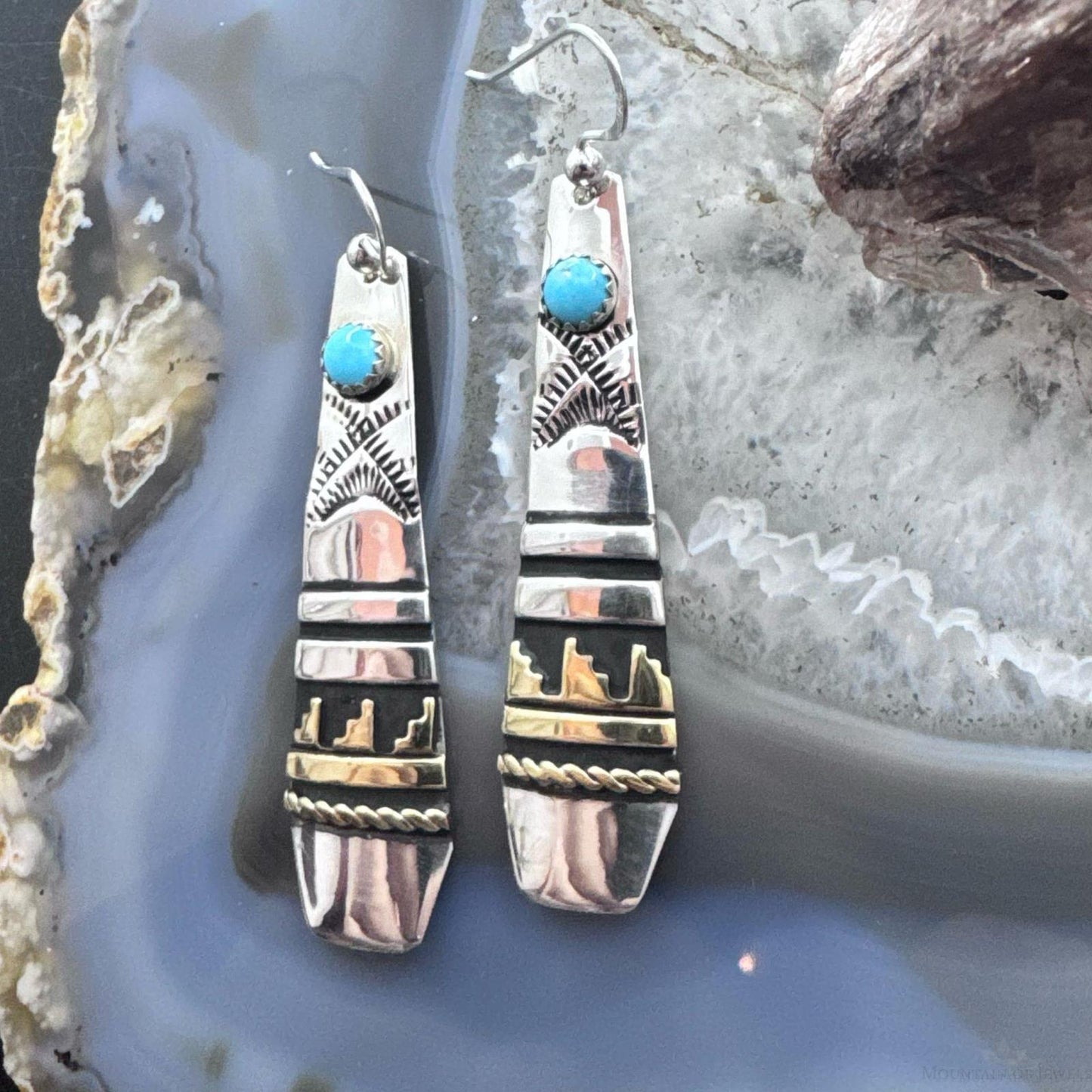 Tommy & Rosita Singer Sterling Silver & Gold Filled Turquoise Dot Dangle Earrings For Women