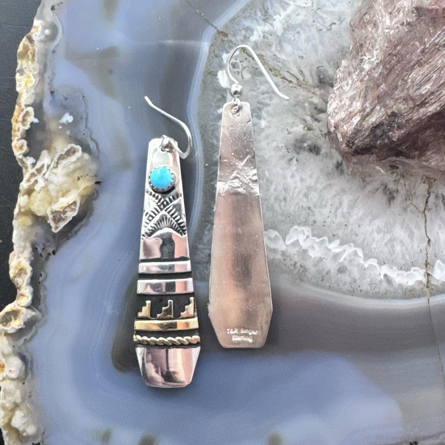 Tommy & Rosita Singer Sterling Silver & Gold Filled Turquoise Dot Dangle Earrings For Women