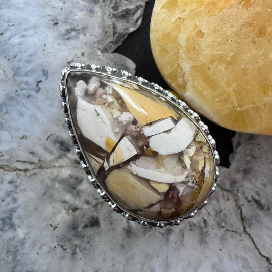 Sterling Silver Southwestern Style Teardrop Peanut Wood Ring Size 8.5 For Women