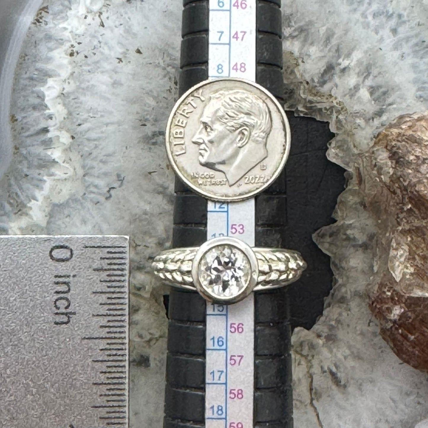 Carolyn Pollack Sterling Silver White Topaz Decorated Shank Ring Size 7 For Women