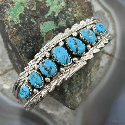 Anita Whitegoat Native American Sterling Silver 7 Turquoise Row Bracelet For Women #1