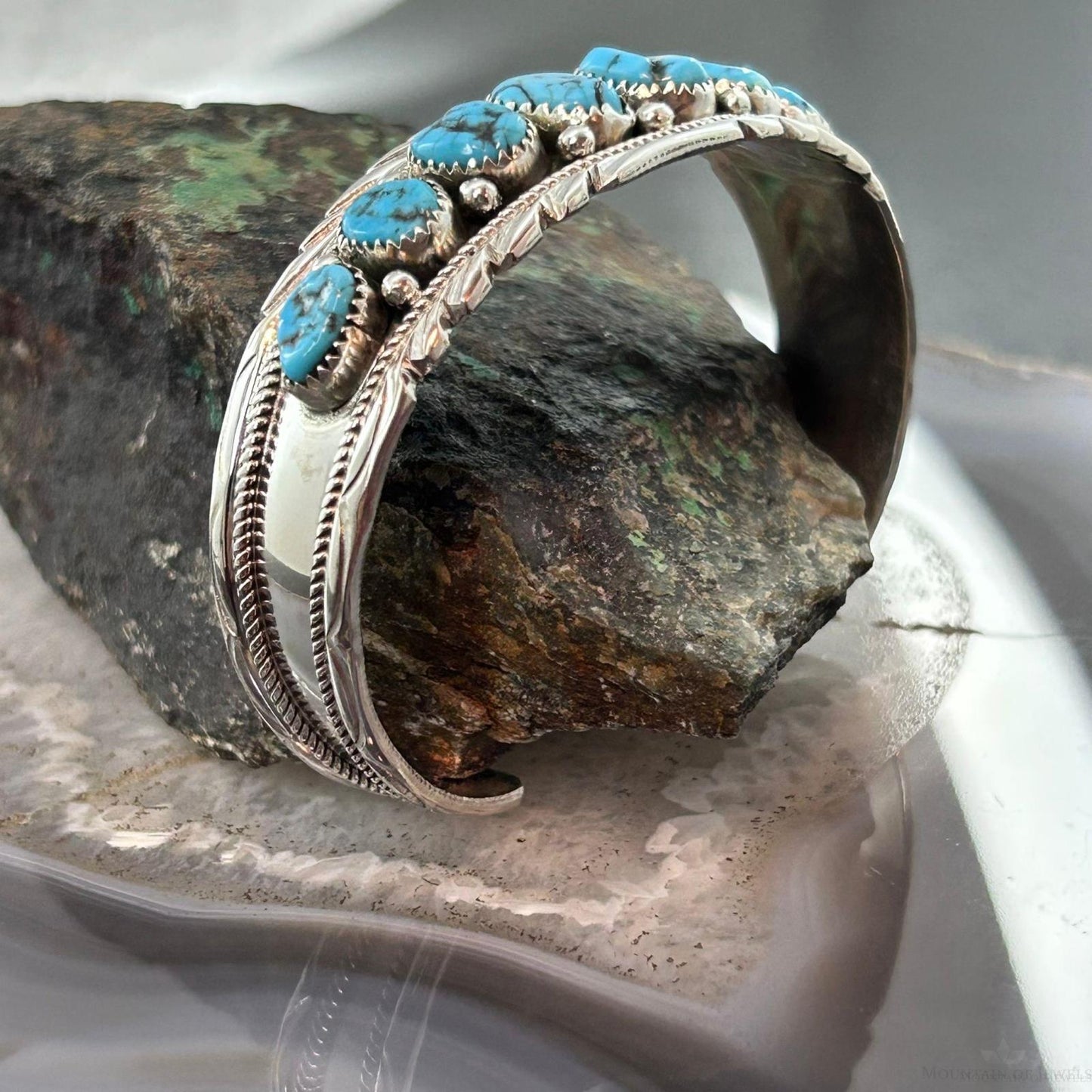 Anita Whitegoat Native American Sterling Silver 7 Turquoise Row Bracelet For Women #1