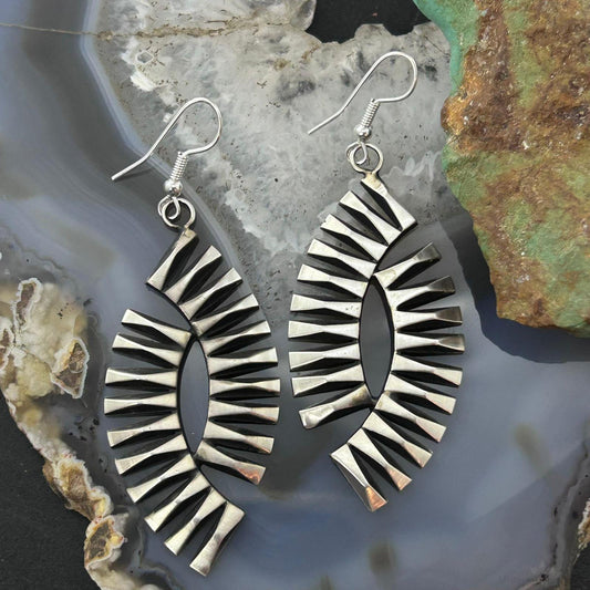 Leander Tahe Native American Sterling Silver 3D Geometric Dangle Earrings For Women