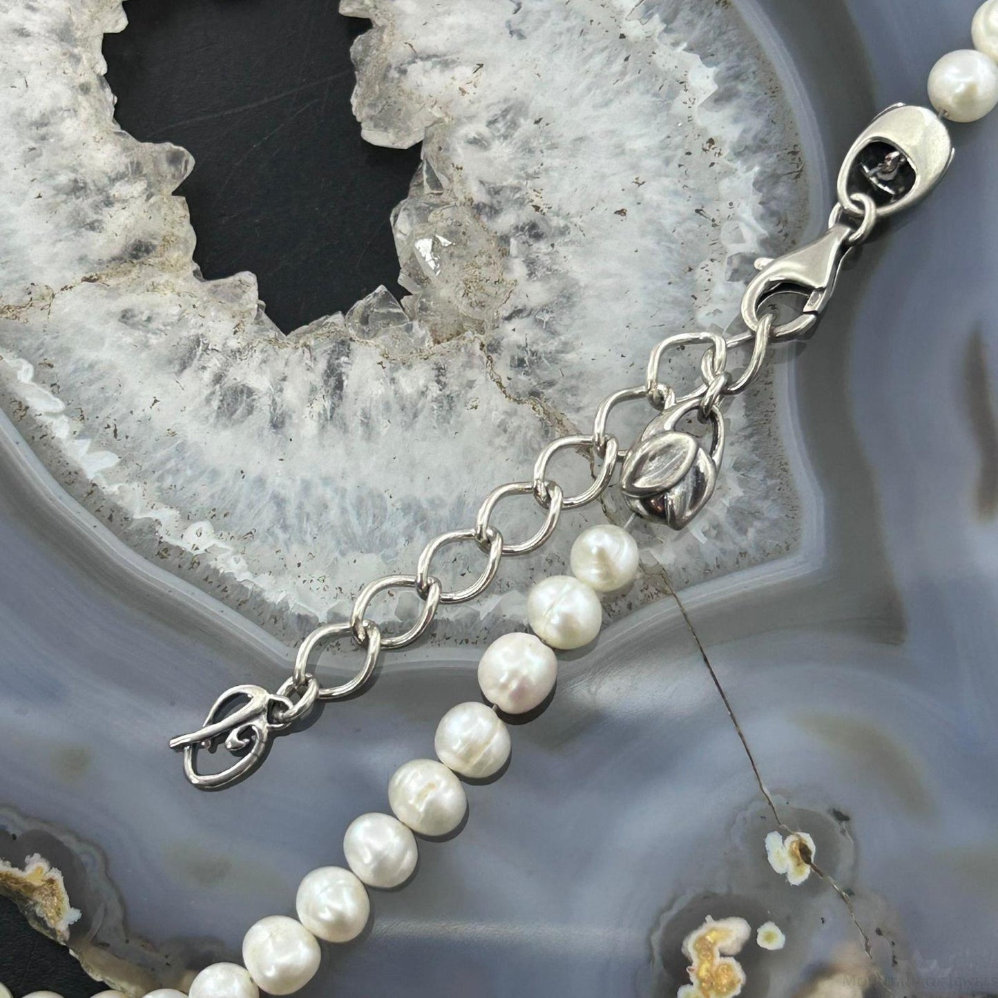 Carolyn Pollack Sterling Silver Freshwater Pearl and Floral Necklace 16"-18" For Women