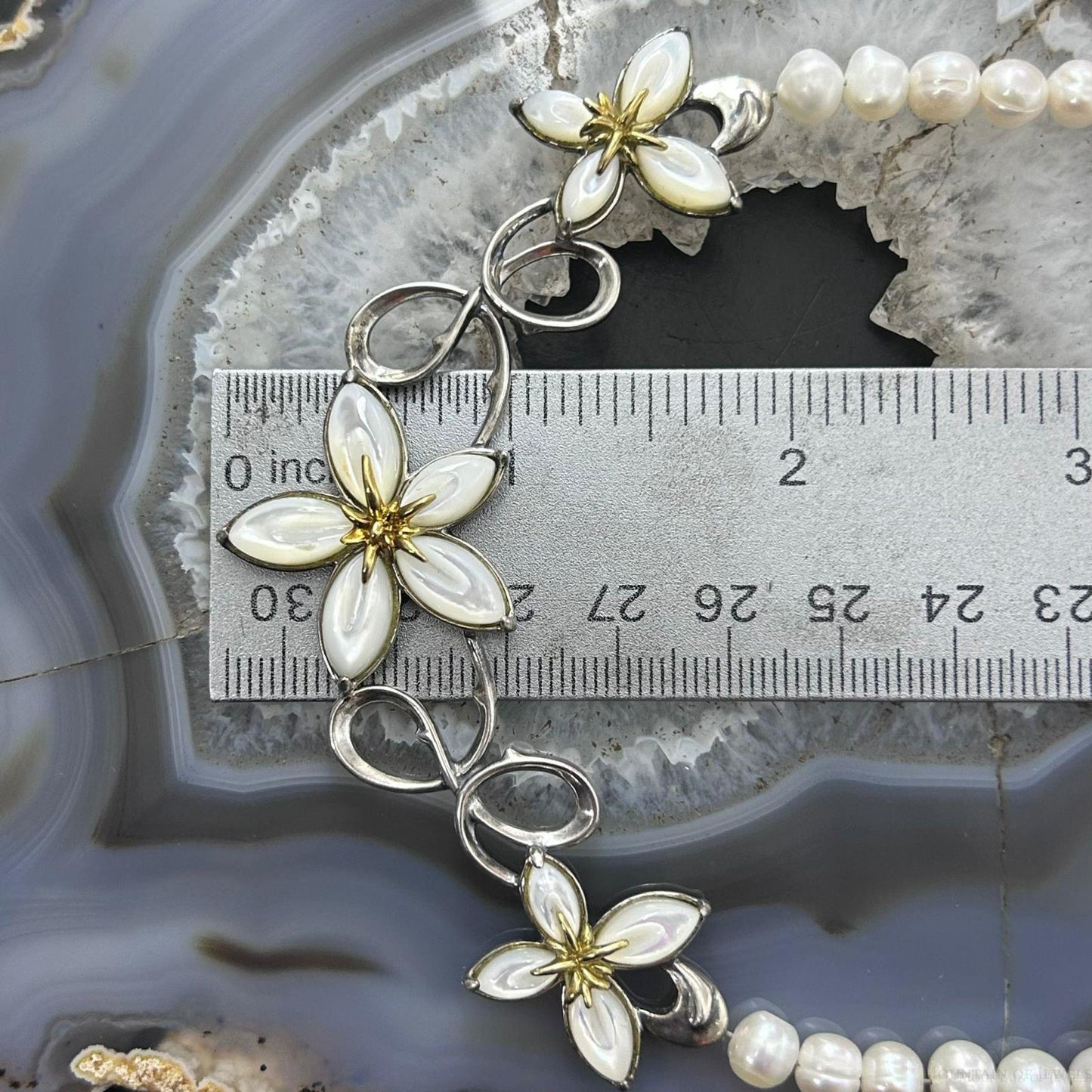 Carolyn Pollack Sterling Silver Freshwater Pearl and Floral Necklace 16"-18" For Women