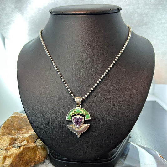 Carolyn Pollack Vintage Sterling Silver Chip Inlay Pendant on 17" Necklace For Women