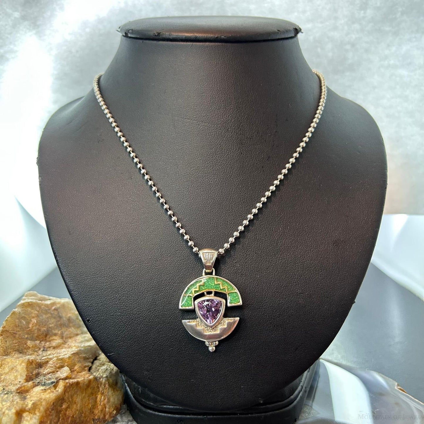 Carolyn Pollack Vintage Sterling Silver Chip Inlay Pendant on 17" Necklace For Women