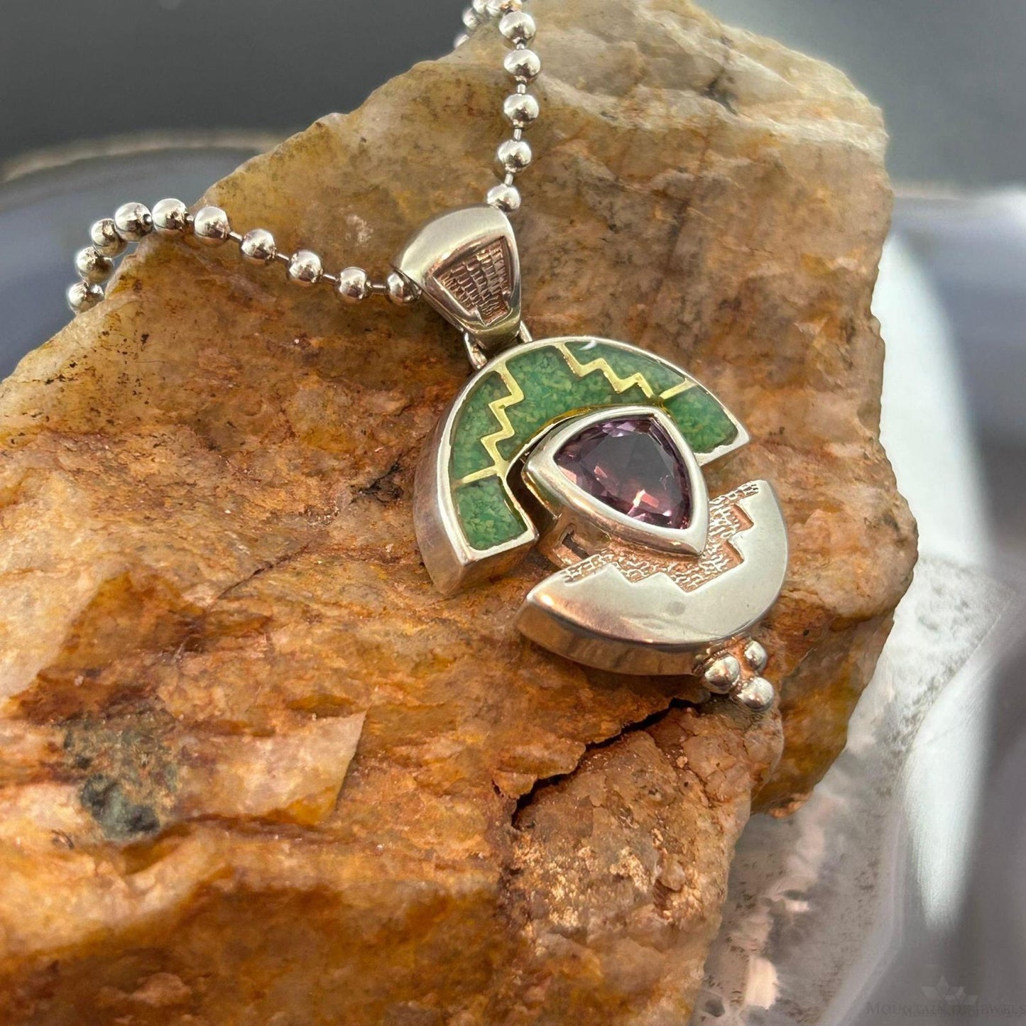 Carolyn Pollack Vintage Sterling Silver Chip Inlay Pendant on 17" Necklace For Women