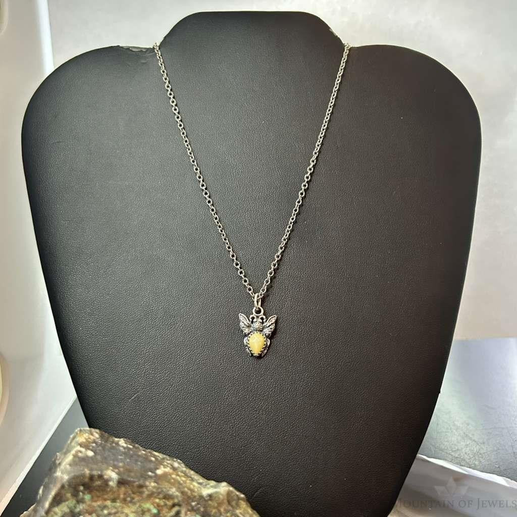Carolyn Pollack Sterling Silver Yellow Jasper Tiny Bee Pendant Necklace For Women