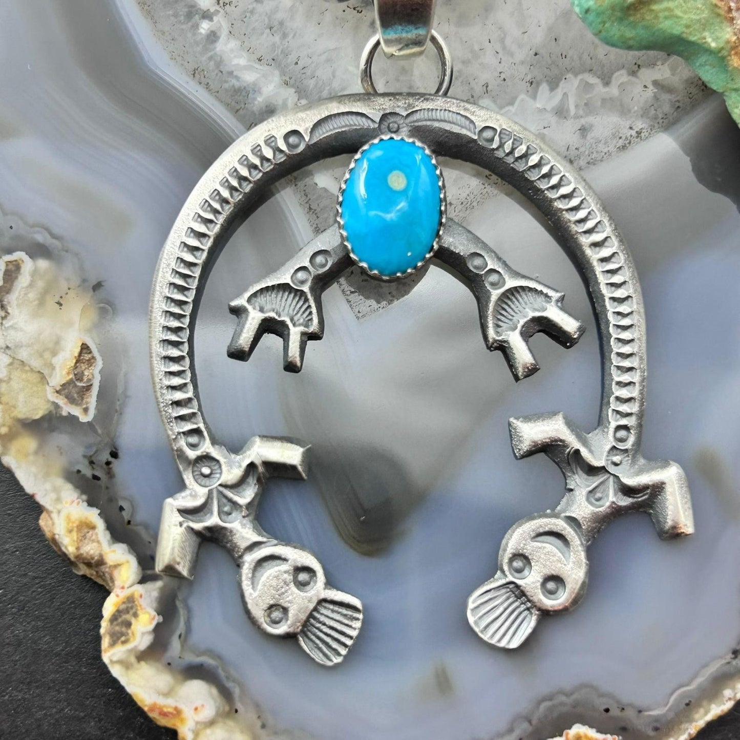Eva & Linberg Billah Native American Sterling Silver Oval Turquoise Unisex Naja Pendant