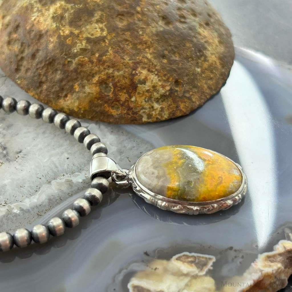 Sterling Silver Southwestern Style Oval Yellow Jasper Pendant For Women #1