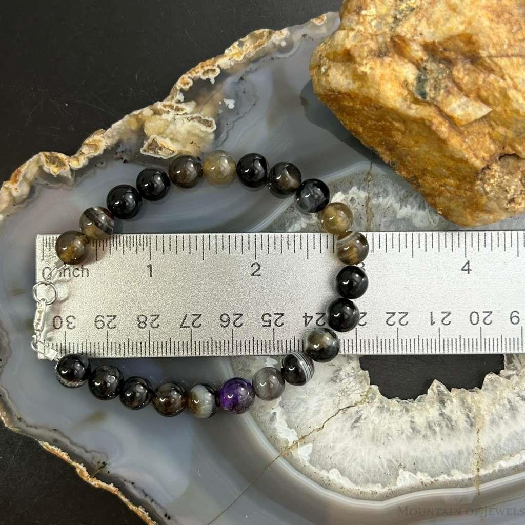Sterling Silver Smoky Onyx Beads Bracelet For Women