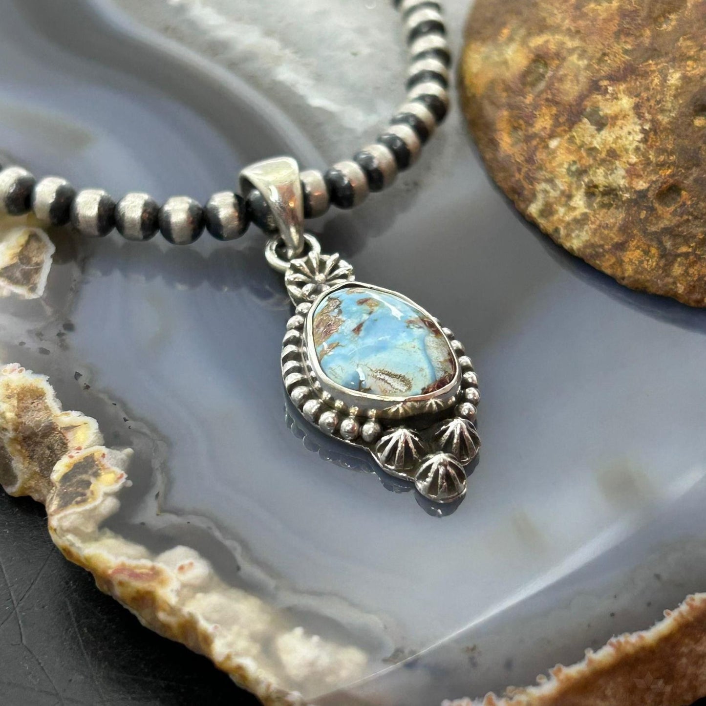 Sterling Silver Southwestern Style Golden Hill Turquoise Decorated Pendant For Women