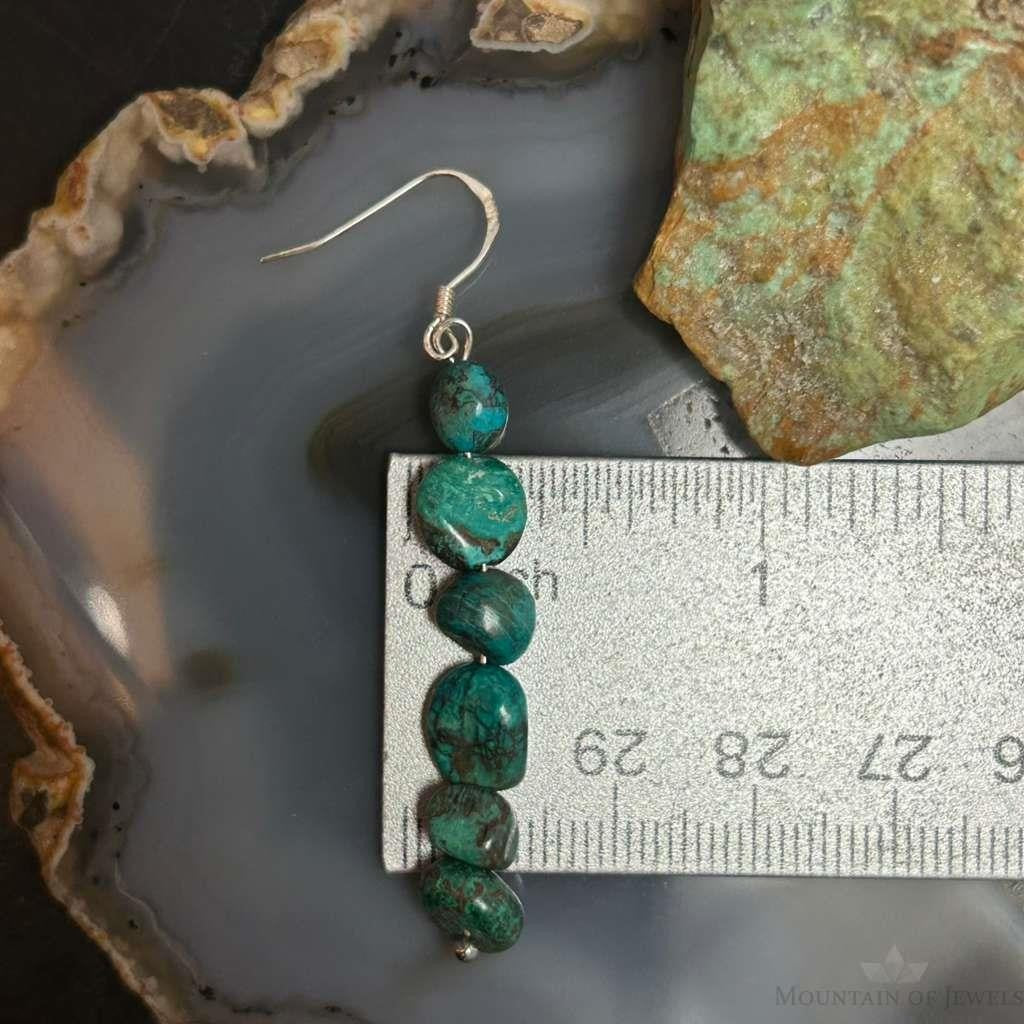 Sterling Silver Natural 5 Turquoise Beads Long Dangle Earrings For Women