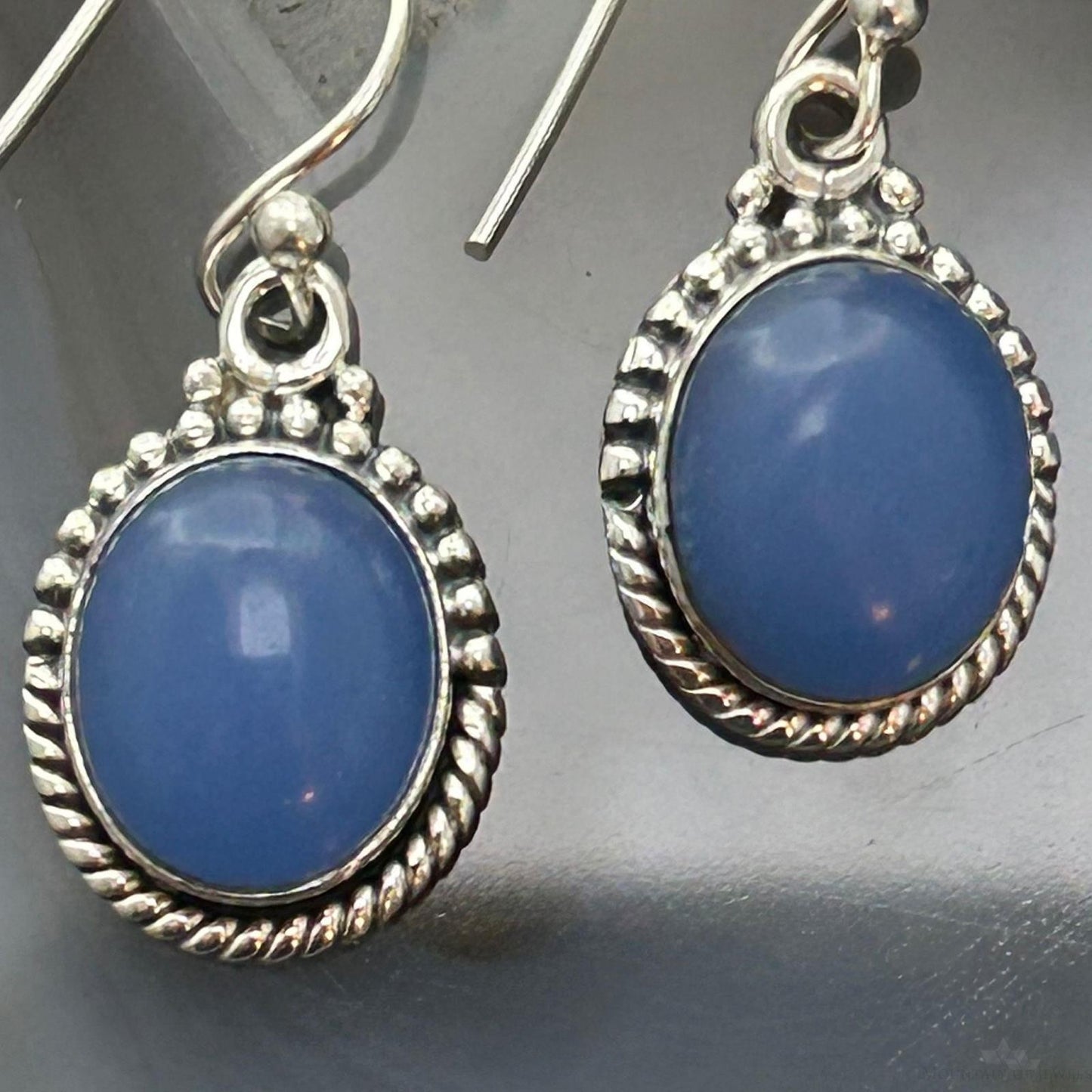 Sterling Silver Southwestern Style Periwinkel Chalcedony Dangle Earrings For Women