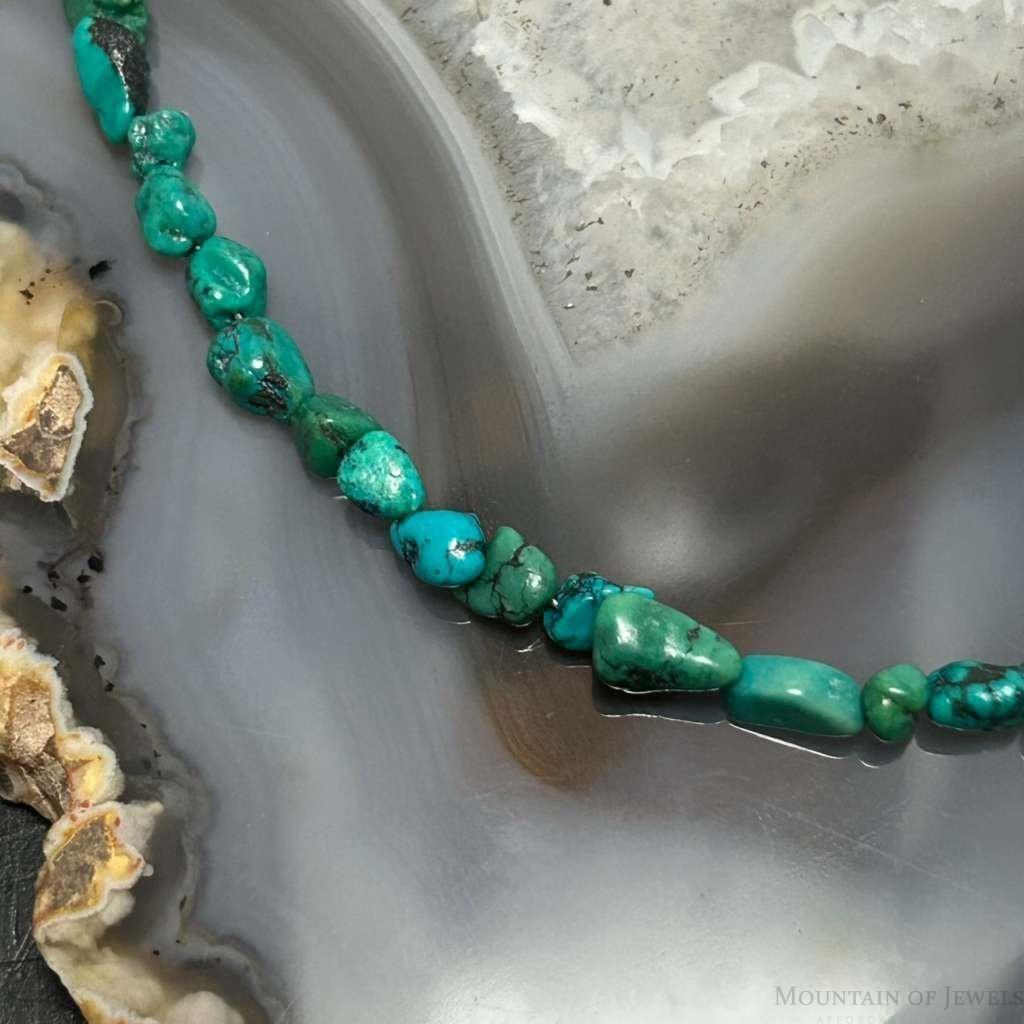 Sterling Silver Natural Turquoise Beads 16" Necklace For Women