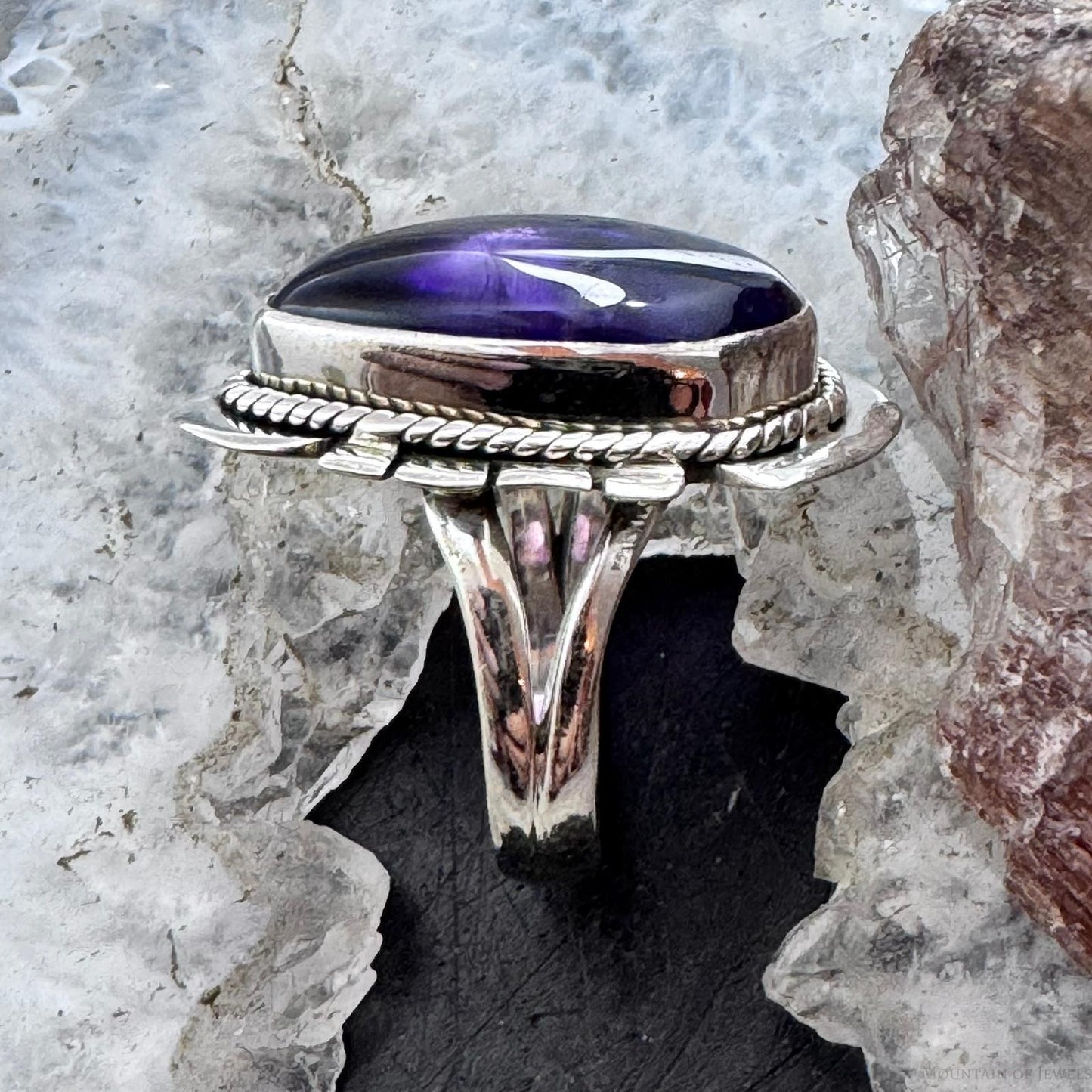 Sterling Southwestern Style Star Amethyst Decorated Ring Size 6.25 For Women