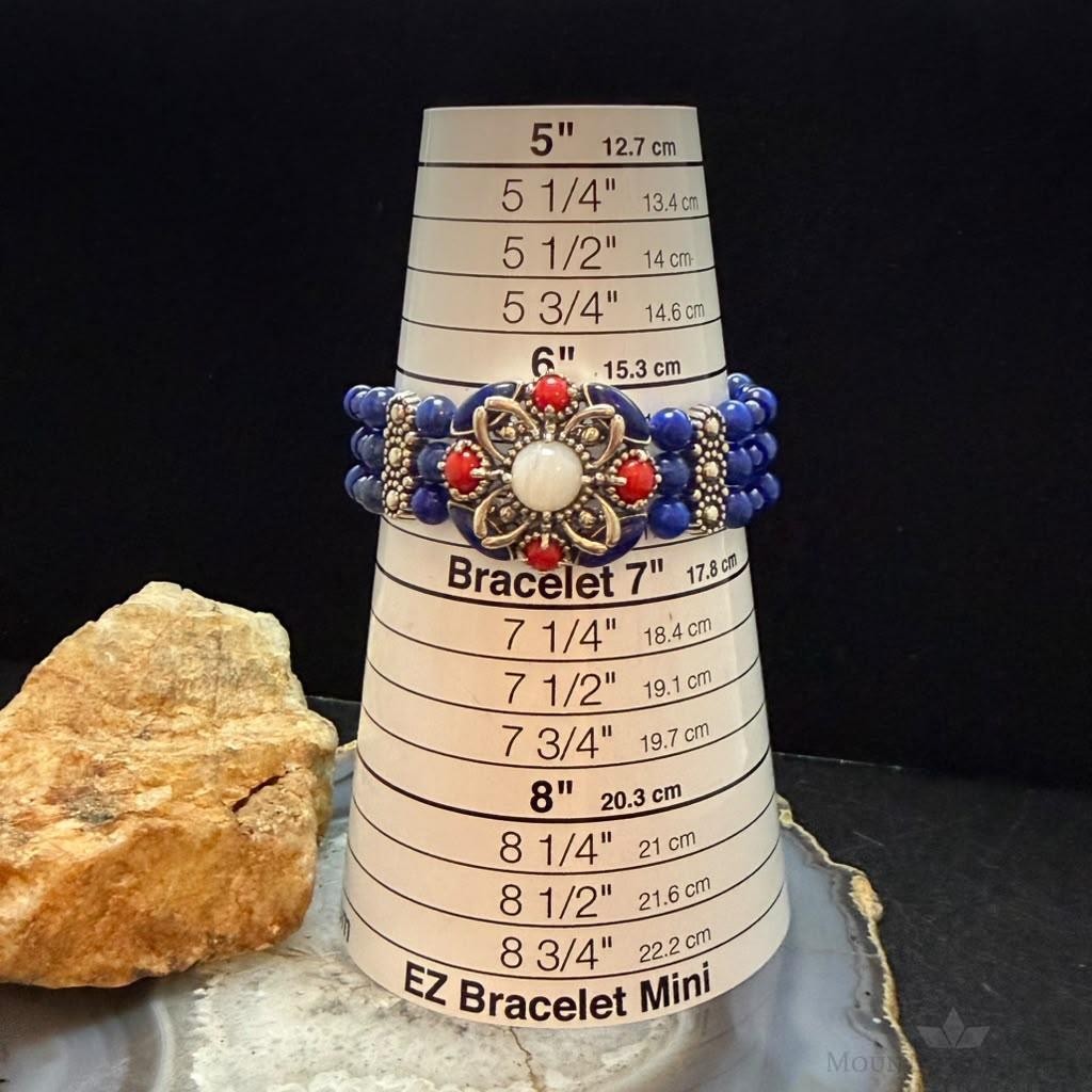 Carolyn Pollack Sterling Jaser, Lapis, Mop,3 Row Wire Stretchy Cuff For Women