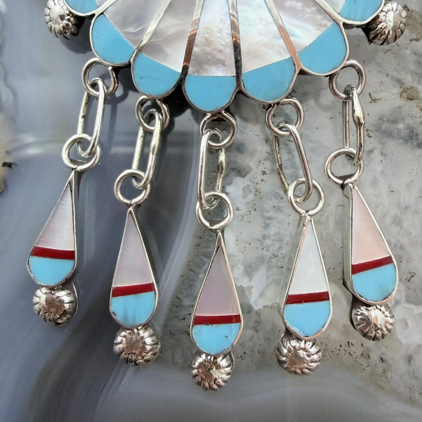 Abel Soseeah Zuni Native American Sterling Silver Inlay Sunface Pendant/Brooch For Women