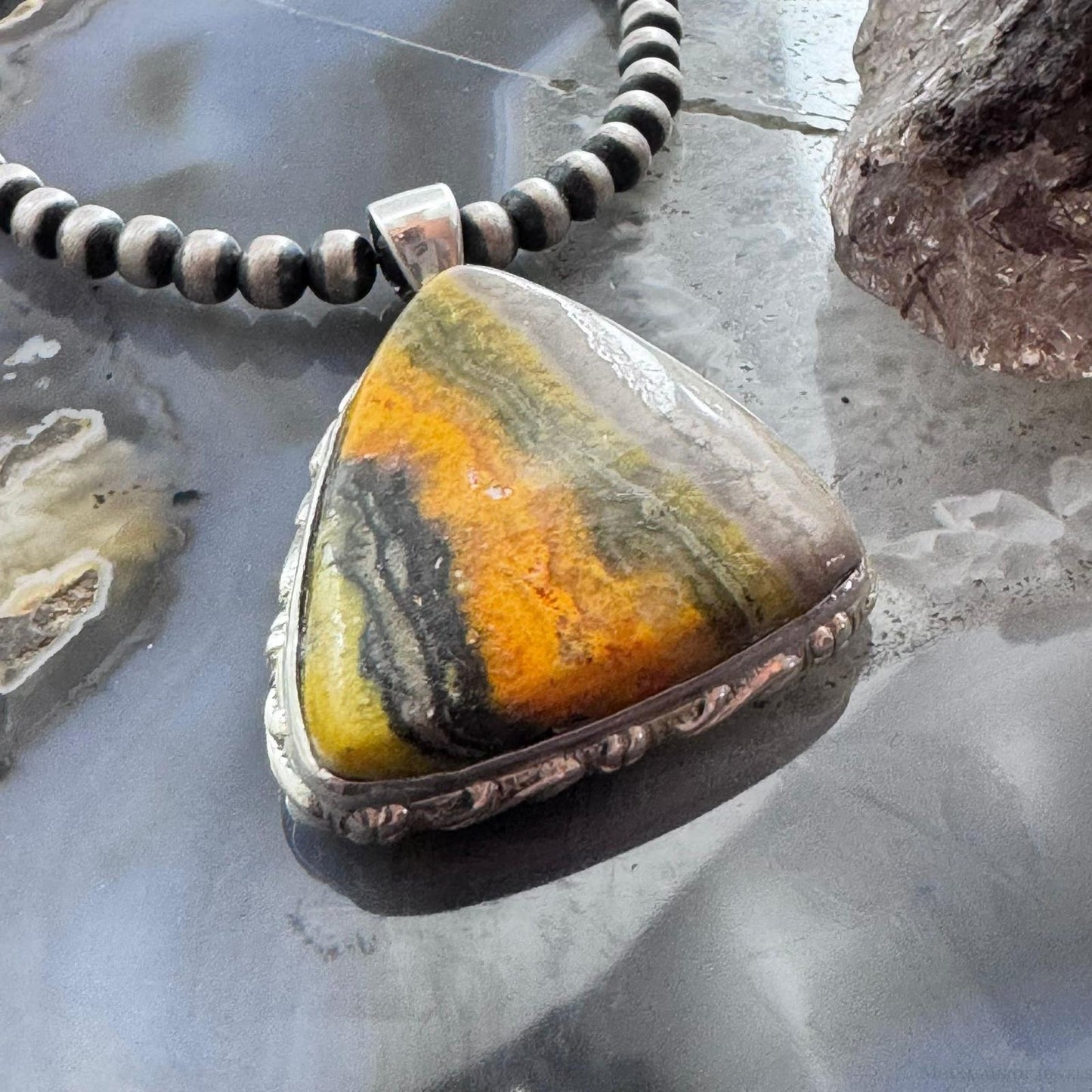 Sterling Silver Southwestern Style Triangle Eclipse Jasper Pendant For Women