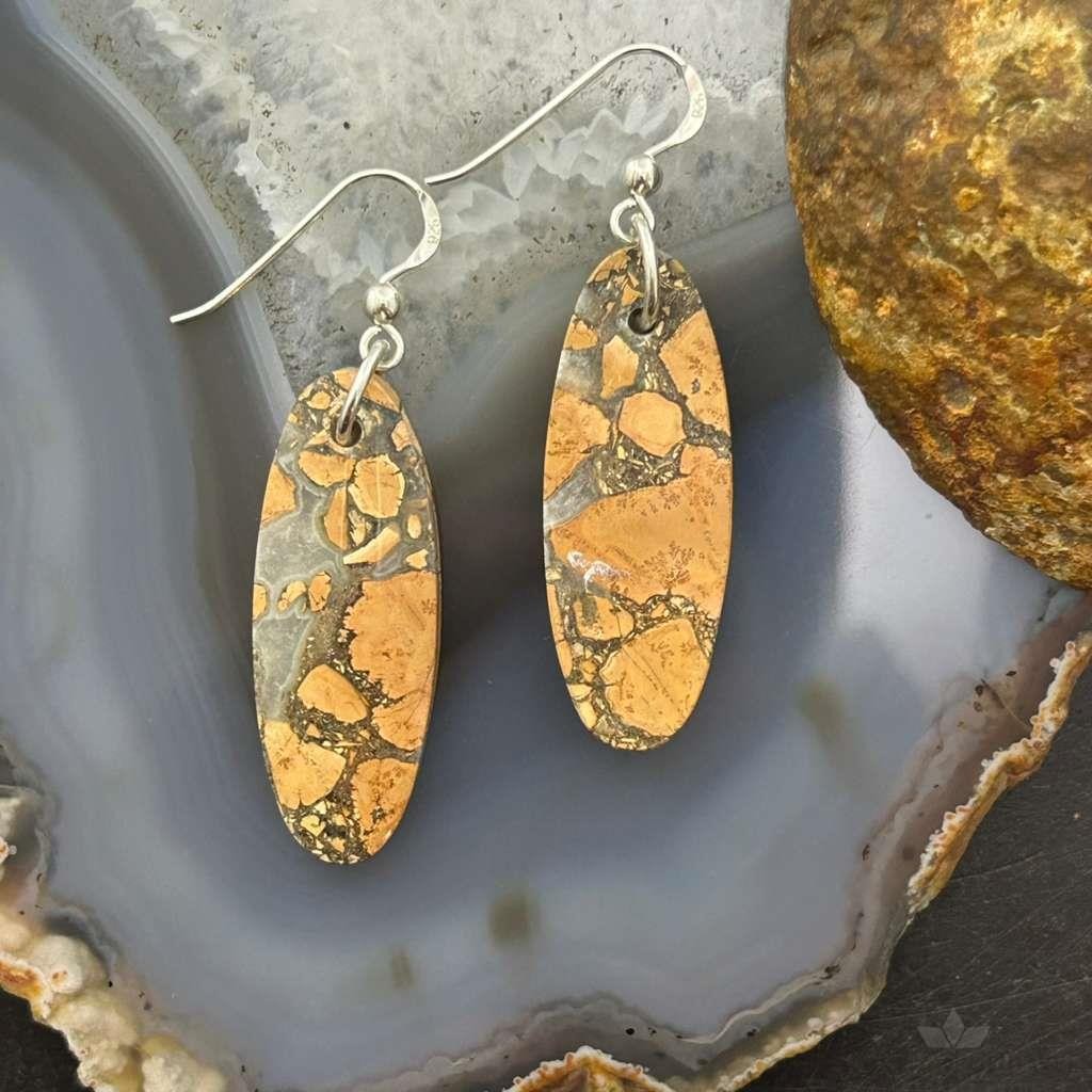 Sterling Silver Oval Maligano Jasper Slab Dangle Earrings For Women #511
