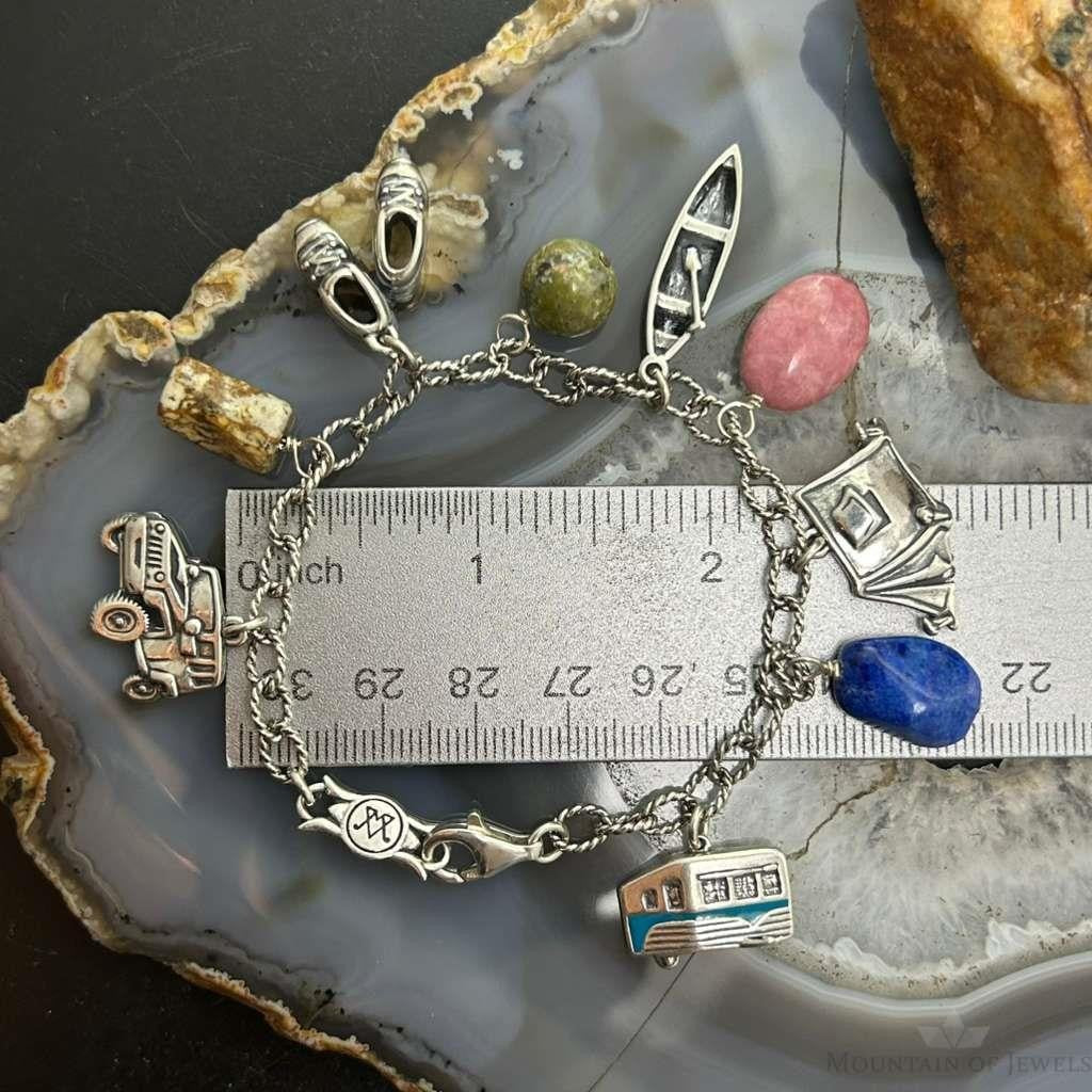 Carolyn Pollack Sterling Silver Multi Charm and Stone Charm Bracelet For Women