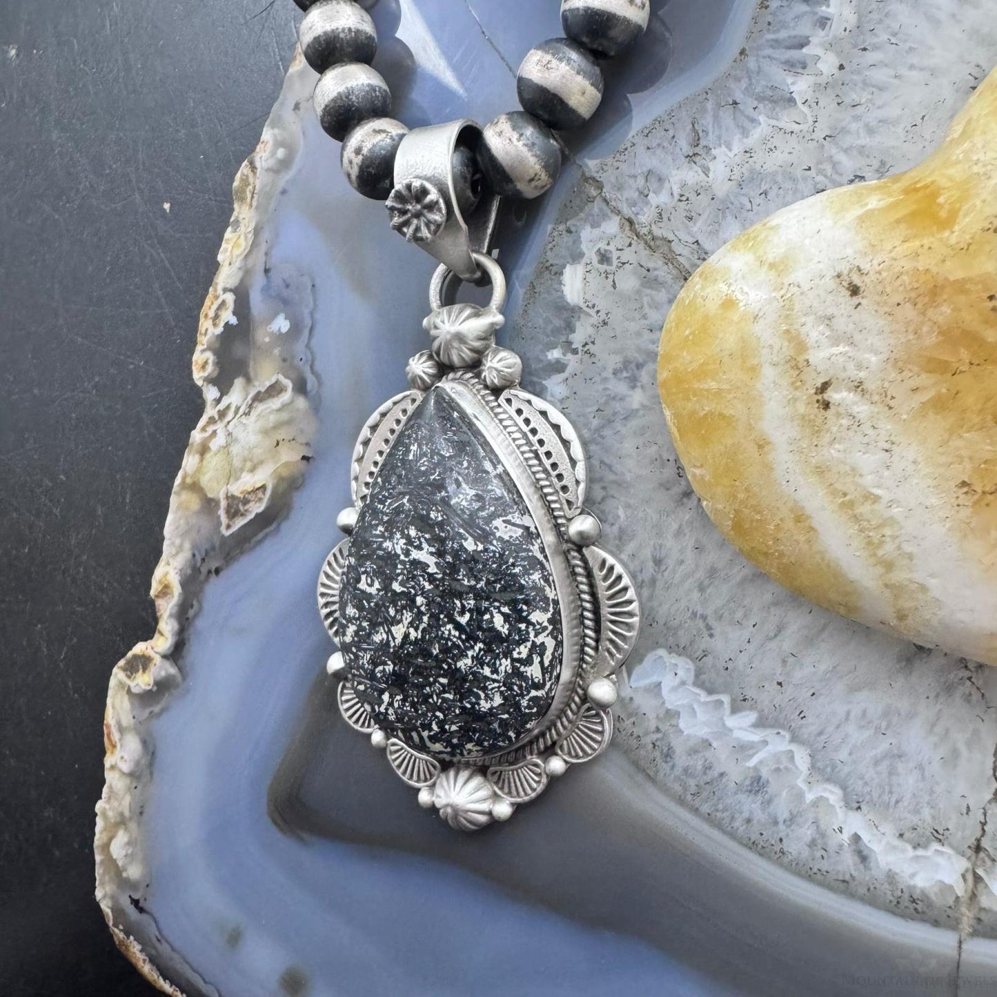 Sterling Silver Southwestern Style Teardrop Petrified Wood Decorated Pendant For Women
