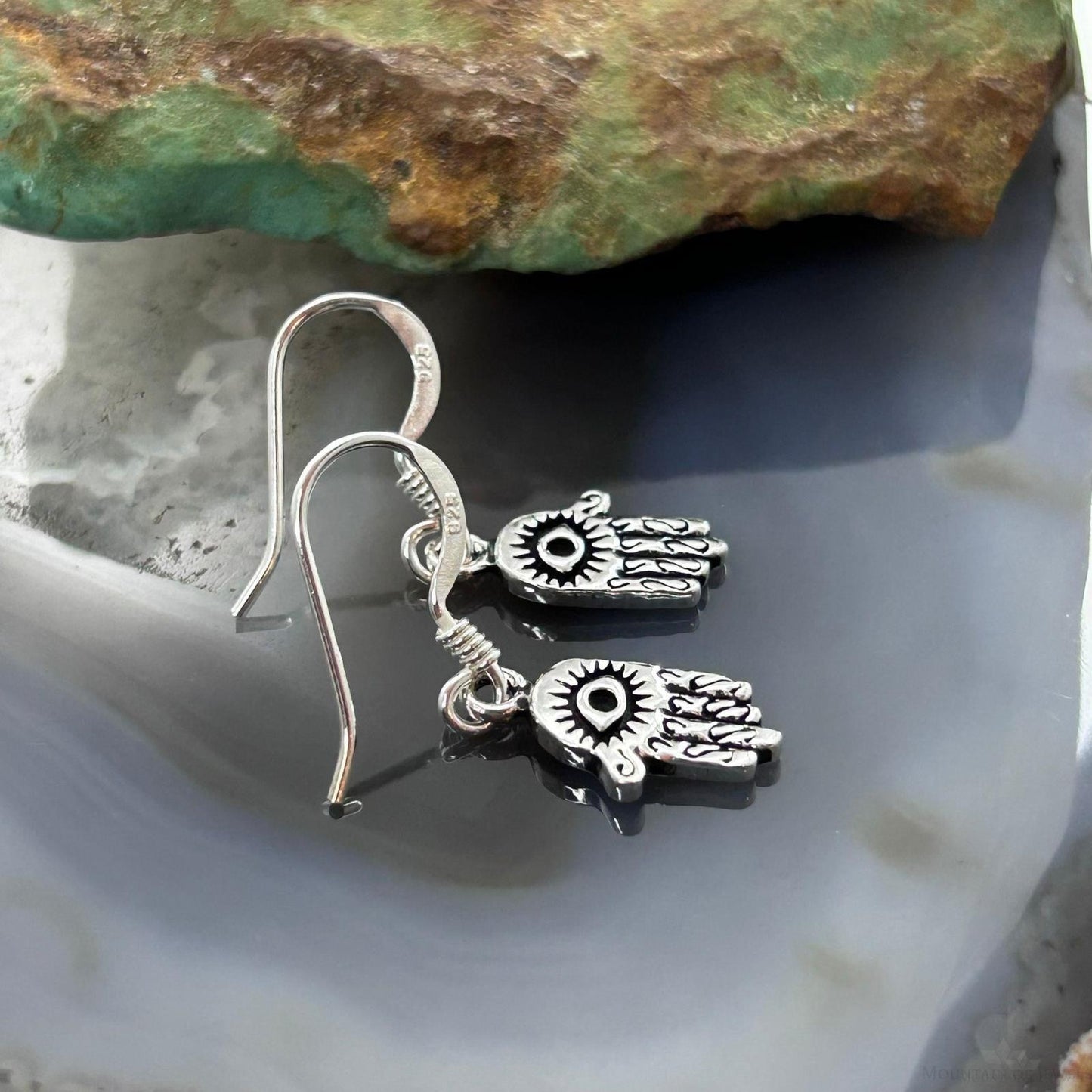 Sterling Silver Hamsa with Evil Eye Fashion Dangle Earrings For Women