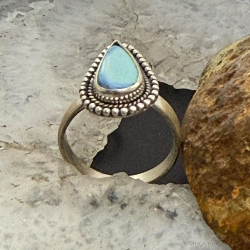 Sterling Silver Southwestern Style Teardrop Golden Hill Turquoise Adjustable Ring For Women #1