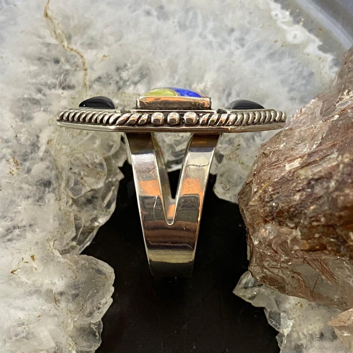Carolyn Pollack Southwestern Style Sterling Silver Multistone Inlay Decorated Ring For Women