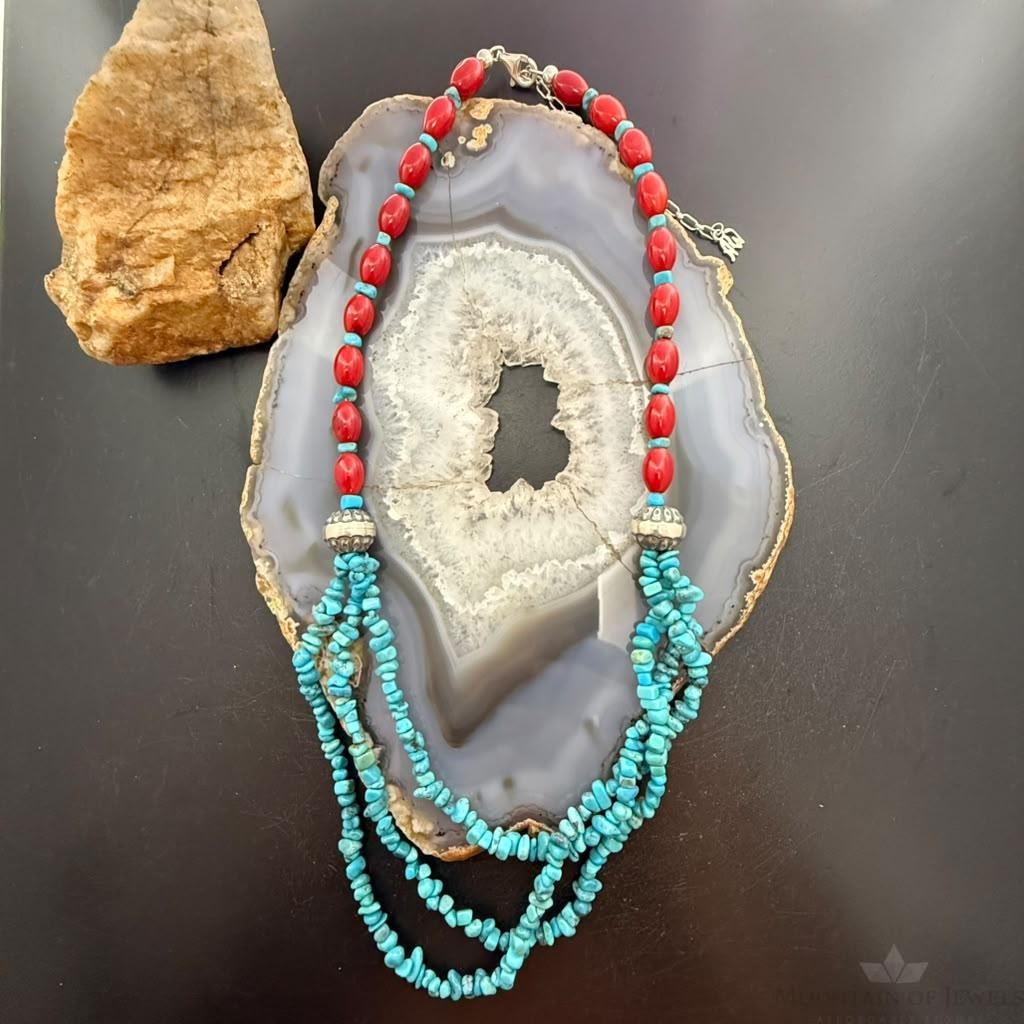 Carolyn Pollack Sterling Silver Turquoise & Red Jasper Beads 24" Necklace For Women