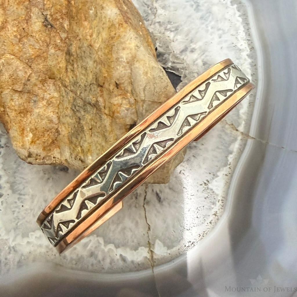 Wylie Secatero Navajo Sterling Silver & Copper Stamped Bracelet For Women #1