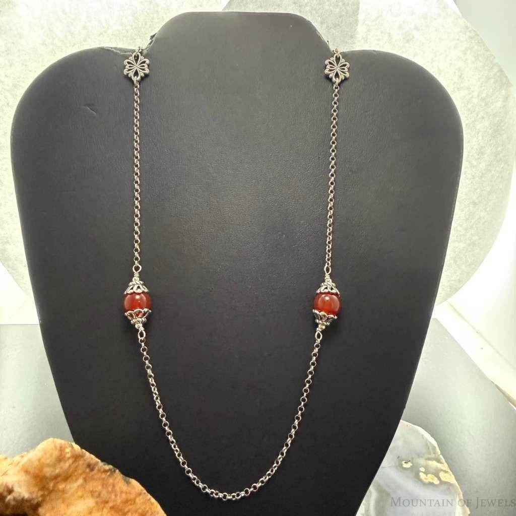 Carolyn Pollack Sterling Silver Chain Link w/Carnelian Beads 31" Necklace For Women