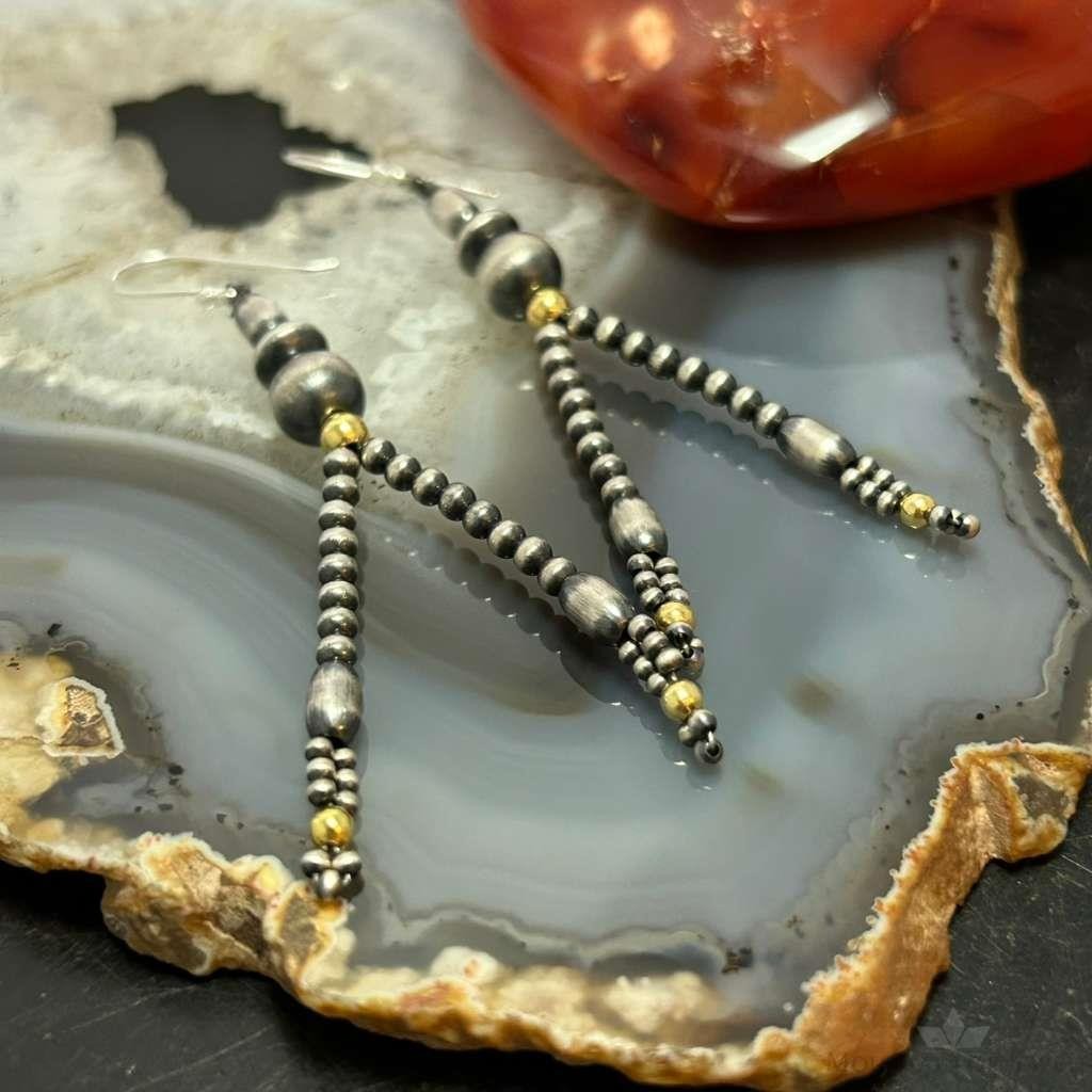 Various Sizes Navajo Pearl Beads Sterling Silver Dangle Earrings For Women