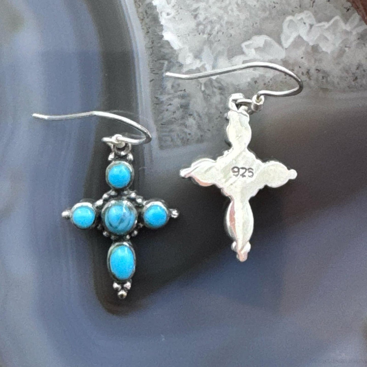 Sterling Silver Southwestern Style Turquoise Cross Dangle Earrings For Women