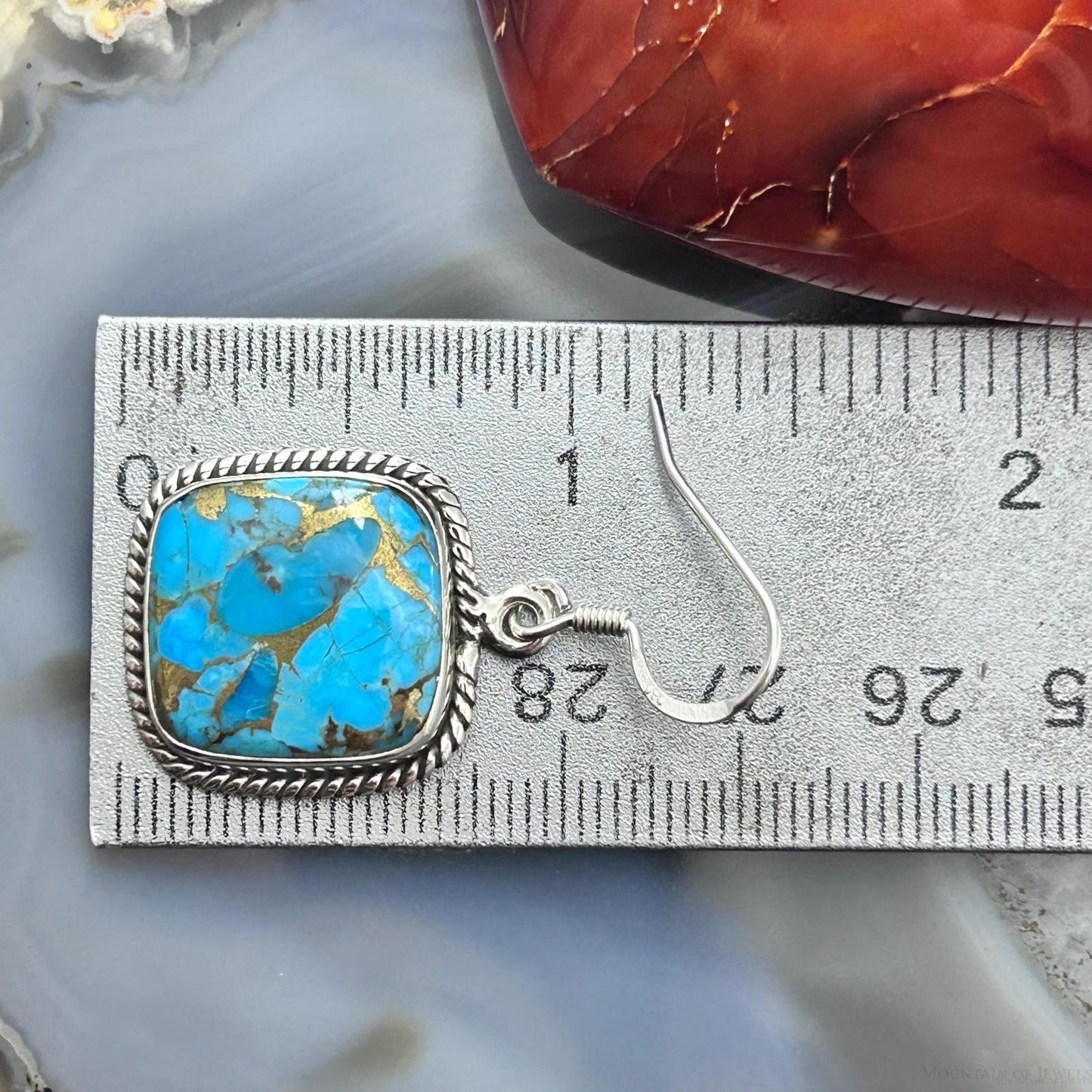 Sterling Silver Southwestern Style Blue Copper Turquoise Dangle Earrings For Women