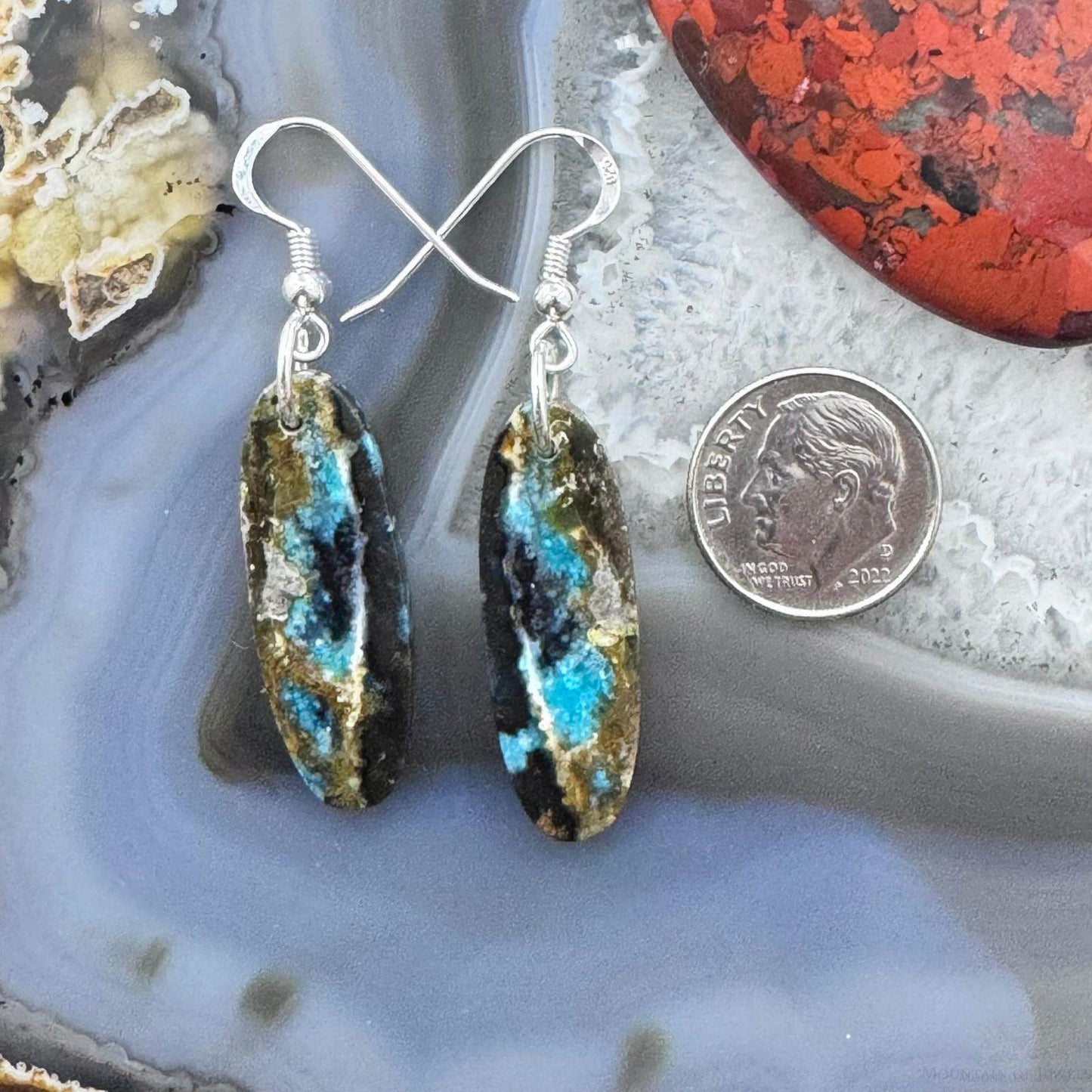 Sterling Silver Oval Chrysocolla Slab Dangle Earrings For Women #216