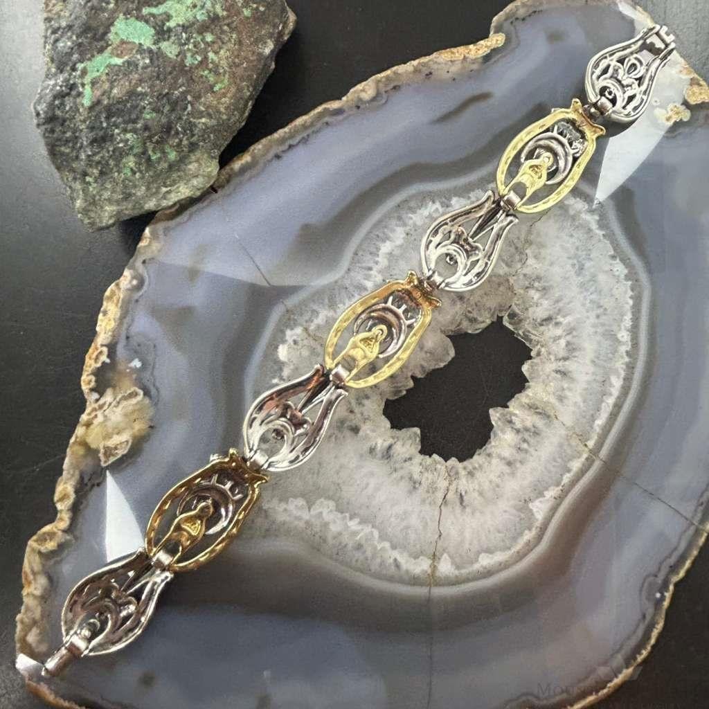 Carolyn Pollack Sterling Silver & Brass w/Red Jasper Link Bracelet For Women