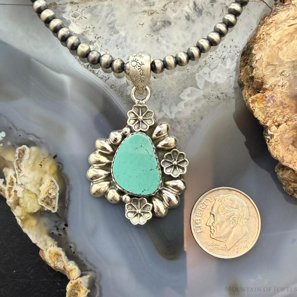 Sterling Silver Southwestern Style Natural Shape Turquoise Decorated Pendant For Women