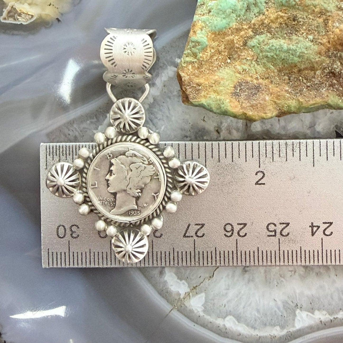 1935 Genuine 90% Silver US Mercury Dime Decorated Unisex Pendant