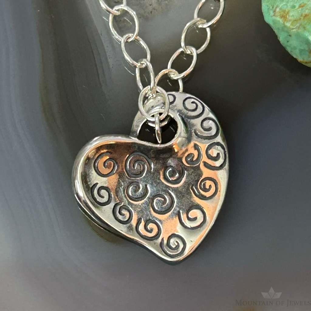 Carolyn Pollack Sterling Silver Swirl Decorated Heart Pendant with 16" Necklace
