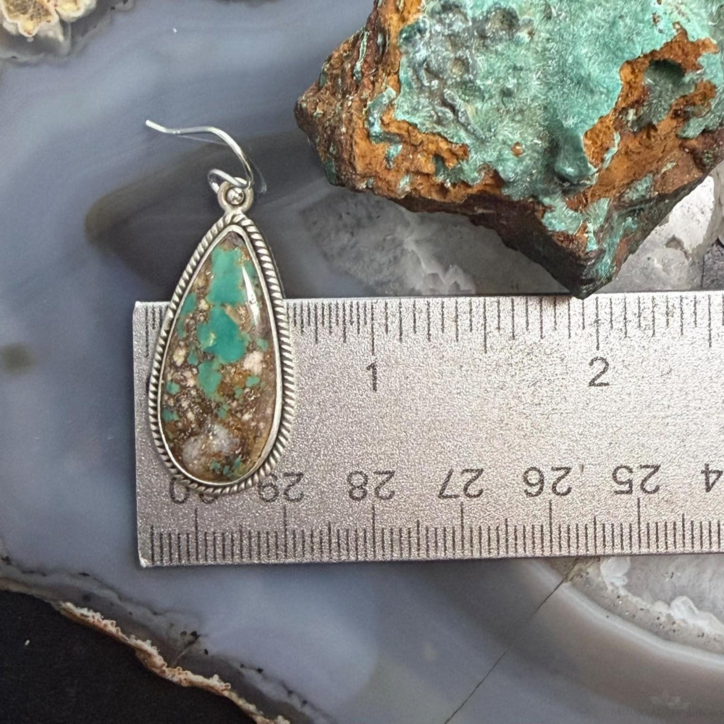Sterling Silver Southwestern Style Teardrop Royston Turquoise Dangle Earrings For Women