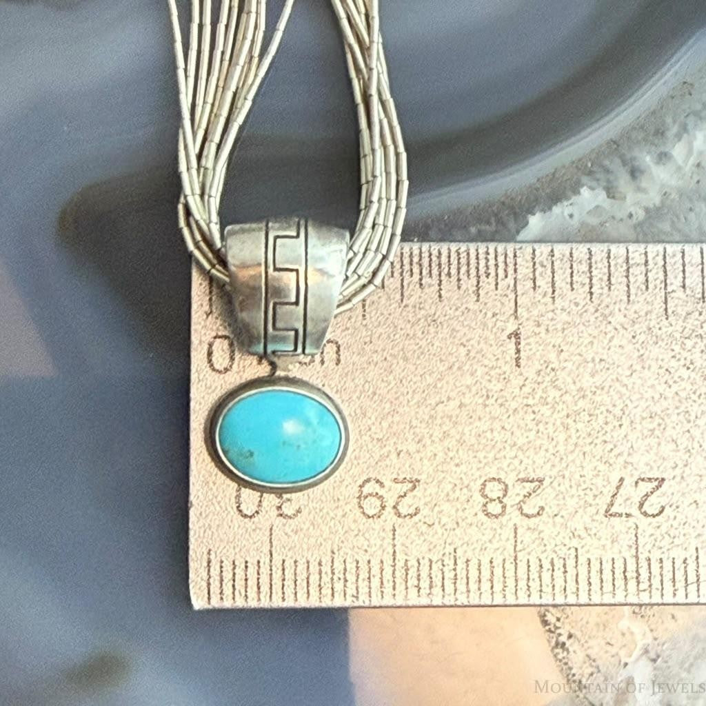 Vintage Liquid Silver 10 Strands w/Pendant Bear & Turquoise Necklace For Women
