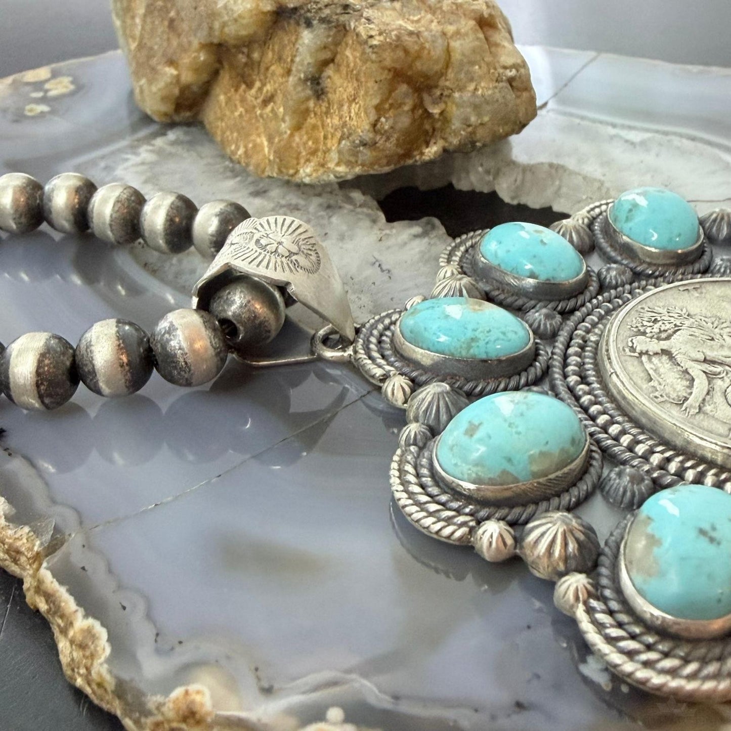 1943 Genuine 90% Silver Walking Liberty Half Dollar Coin w/Turquoise Unisex Pendant