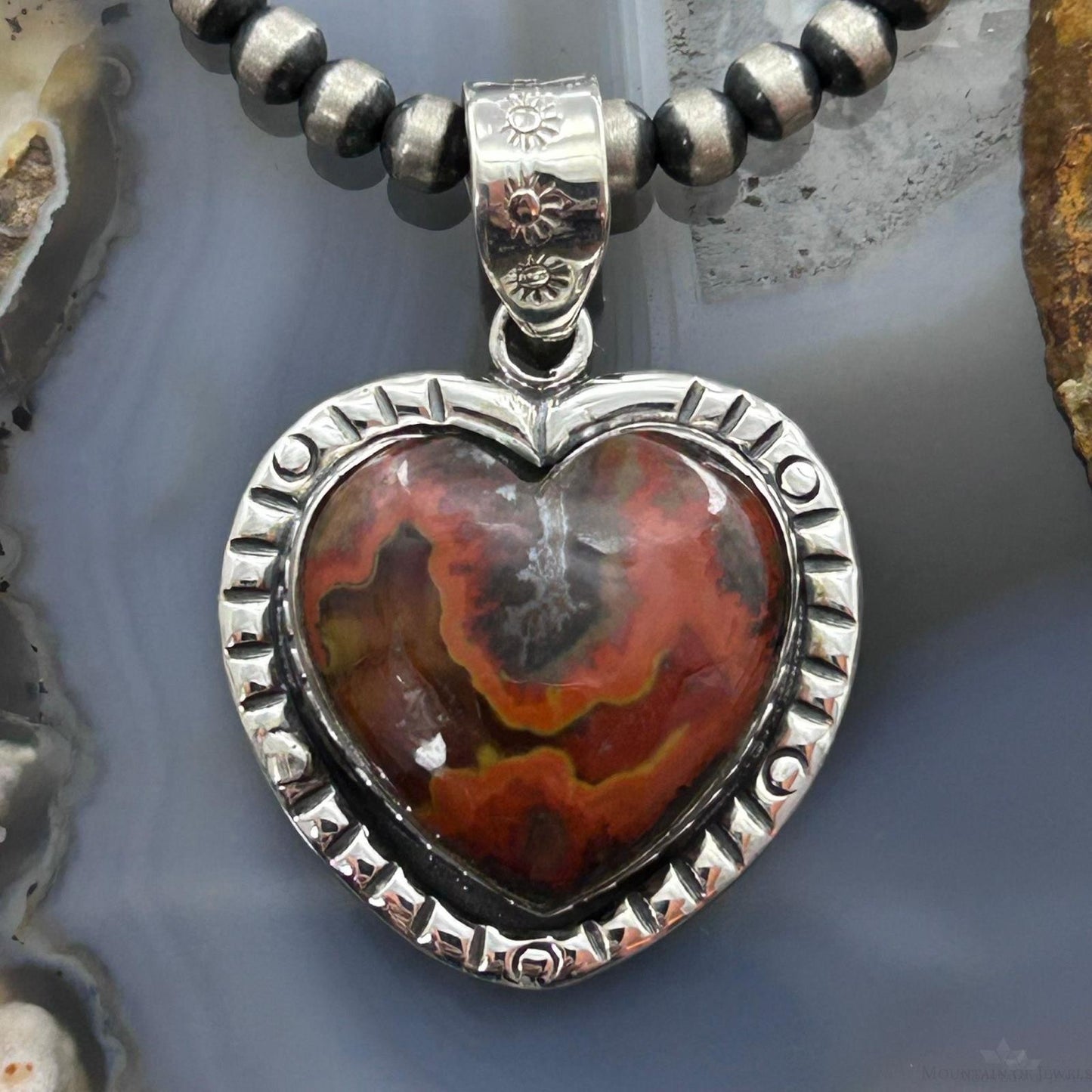 Sterling Silver Southwestern Style Seam Agate Heart Pendant For Women #2