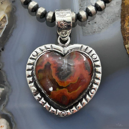 Sterling Silver Southwestern Style Seam Agate Heart Pendant For Women #2