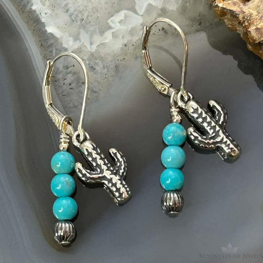 Carolyn Pollack Sterling Silver Turquoise Beads & Cactus Charm Dangle Earrings For Women